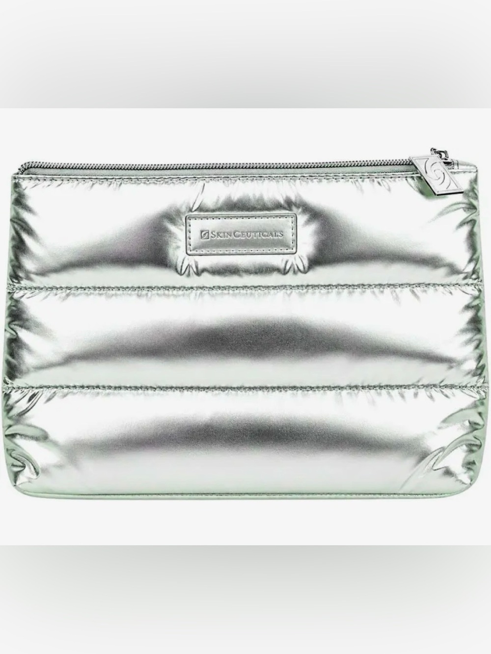 Skinceuticals Metallic Silver Puffy Makeup Cosmetics Bag Pouch